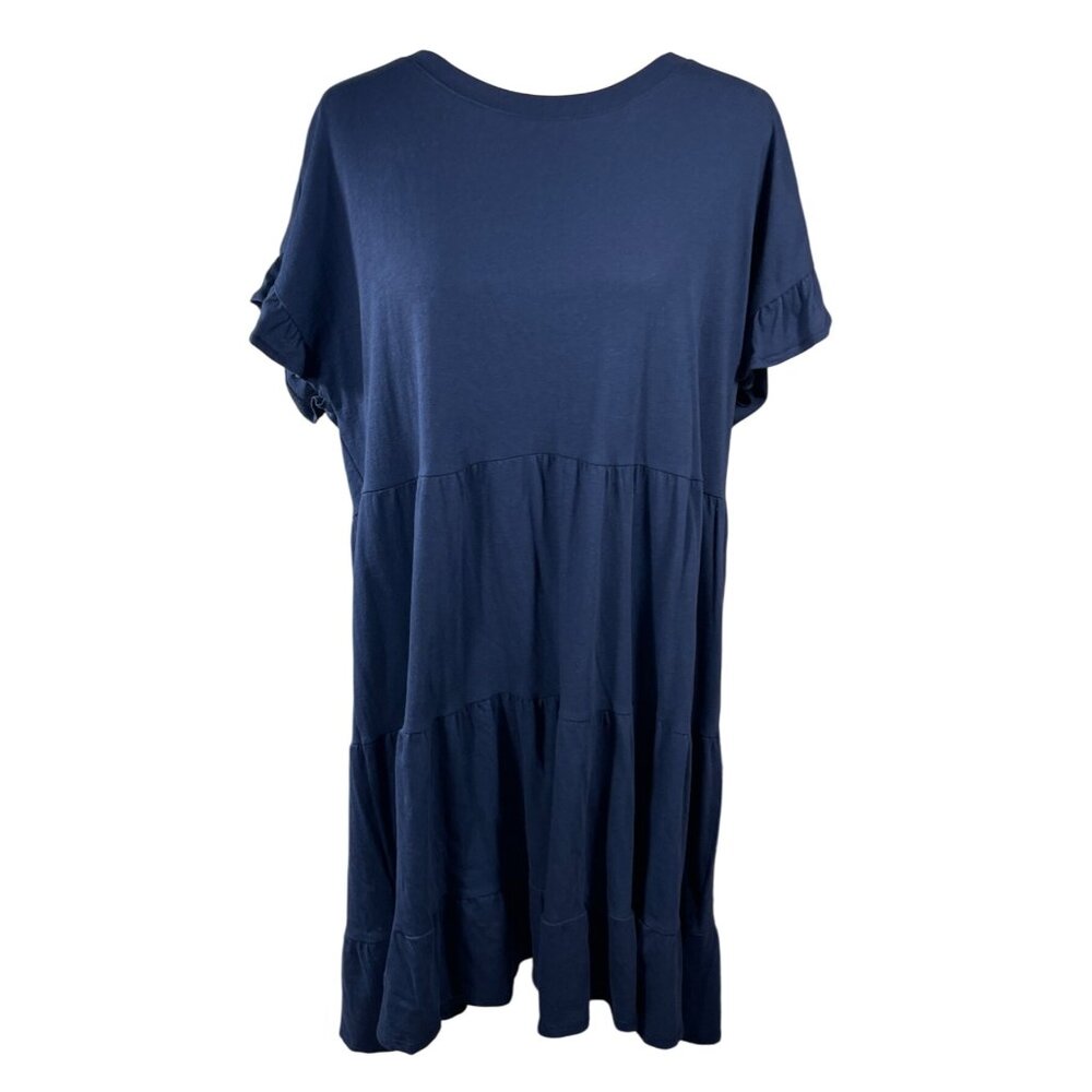 NWT J.Crew Tiered Dress Broken In Jersey Navy Blue Size XL Extra Large Ruffle Sl